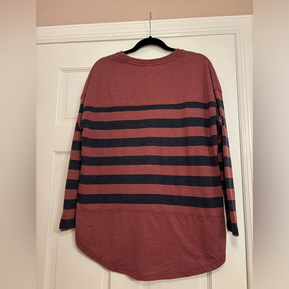 Women's Z Supply Striped Varsity Crew Neck Stone Sun Washed Oversized - Picture 2 of 7